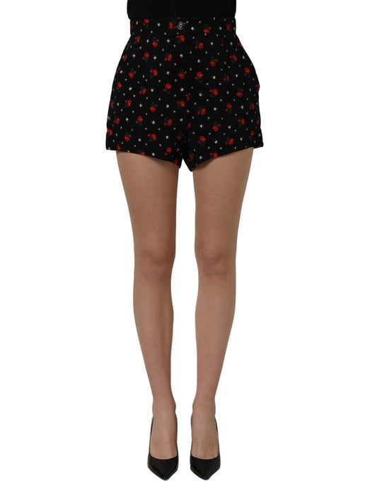 Dolce & Gabbana Black Floral High Rise Women Hot Pants Shorts