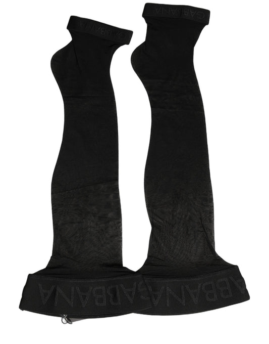 Dolce & Gabbana Black Nylon Logo Calf Long Women Accessory Socks