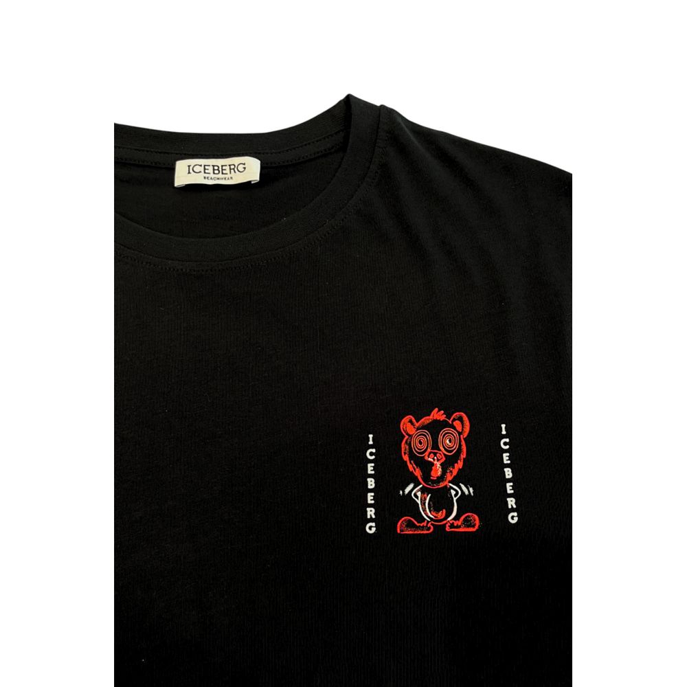 Iceberg Schwarzes Herren-T-Shirt aus Baumwolle