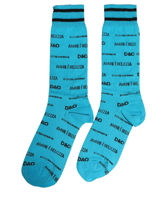 Dolce & Gabbana Light Blue Cotton Logo Mid Calf Accessory Socks