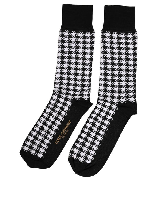 Dolce & Gabbana Black White Houndstooth Mid Calf Accessory Socks