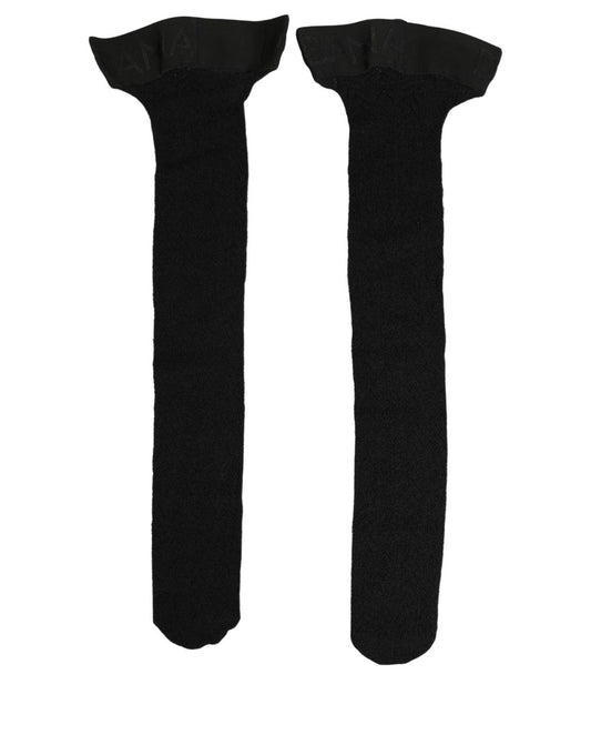 Dolce & Gabbana Black Wool Logo Calf Long Women Accessory Socks
