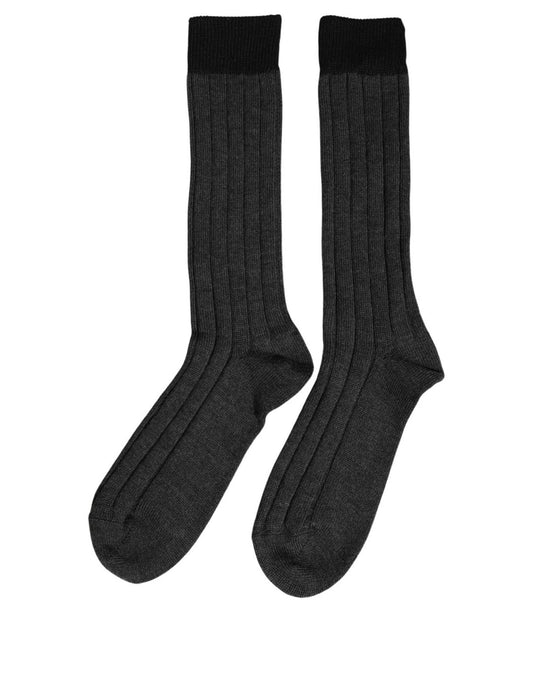 Dolce & Gabbana Dark Gray Wool Logo Calf Long Ribbed Accessory Socks
