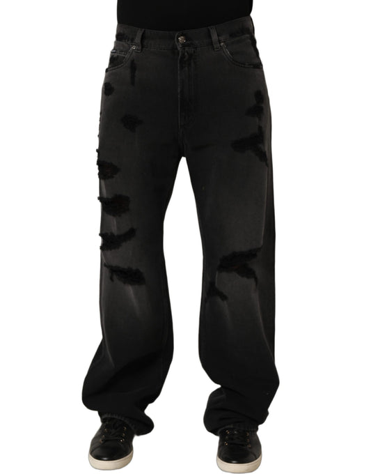 Dolce & Gabbana Dark Gray Distressed Oversize Men Denim Jeans