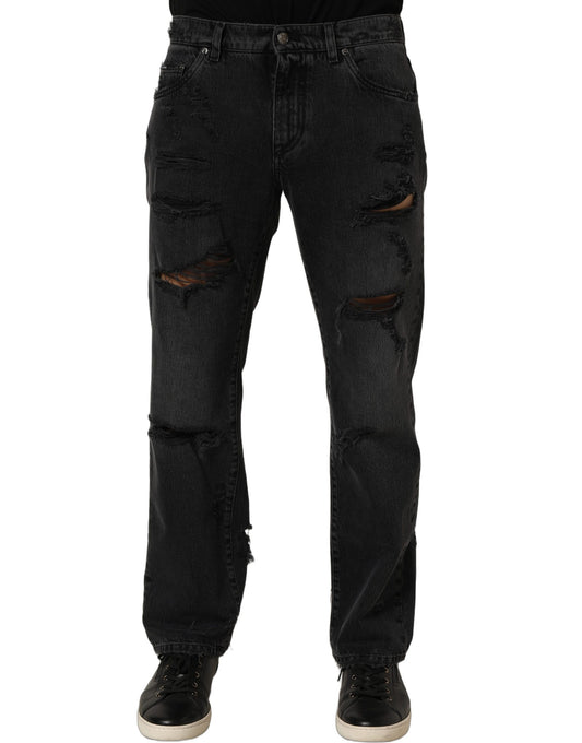 Dolce & Gabbana Dark Gray Cotton Ripped Men Denim Jeans