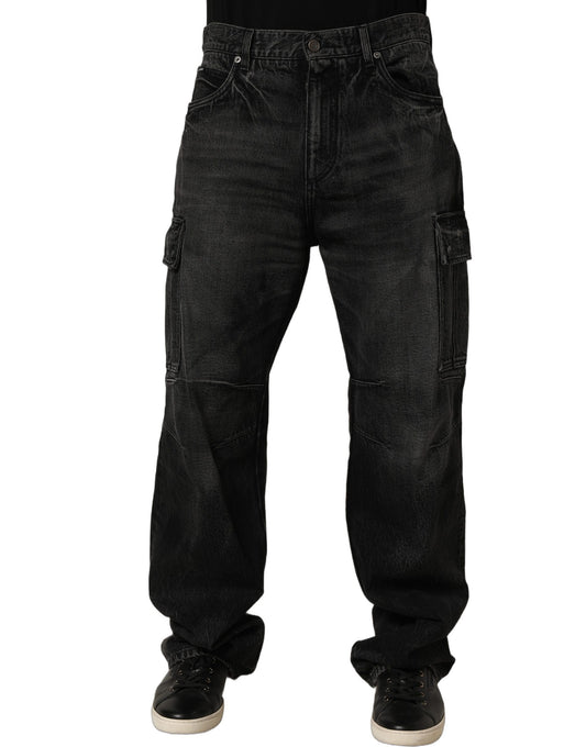 Dolce & Gabbana Dark Gray Cotton Baggy Cargo Men Denim Jeans