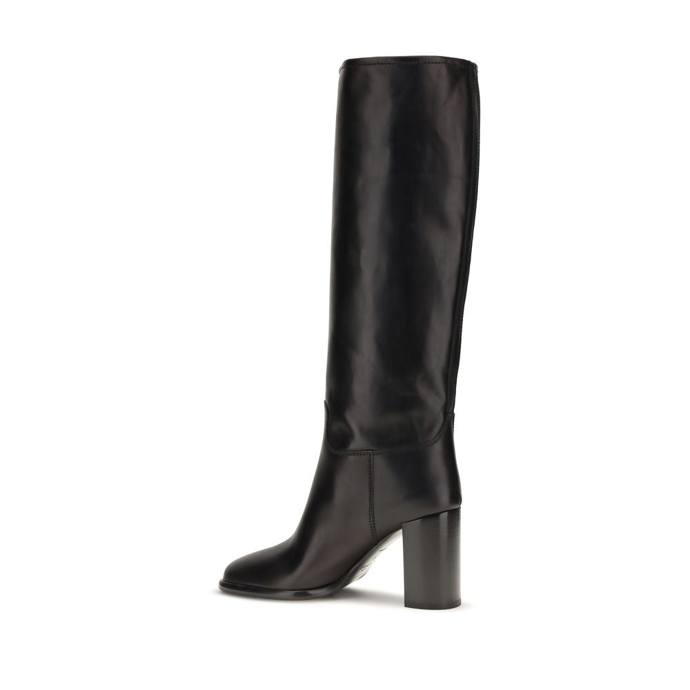 Prada Stiefel mit hohem Absatz aus schwarzem Kalbsleder