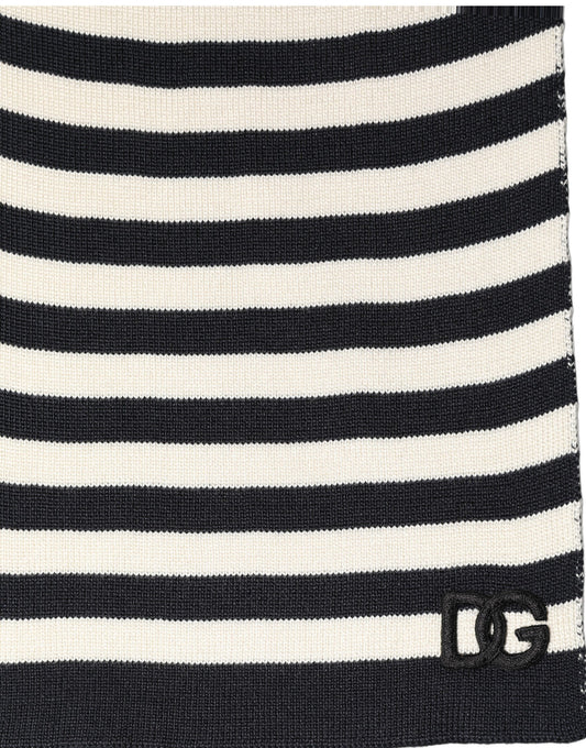 Dolce & Gabbana Black White Stripes Silk Knitted Shawl Scarf
