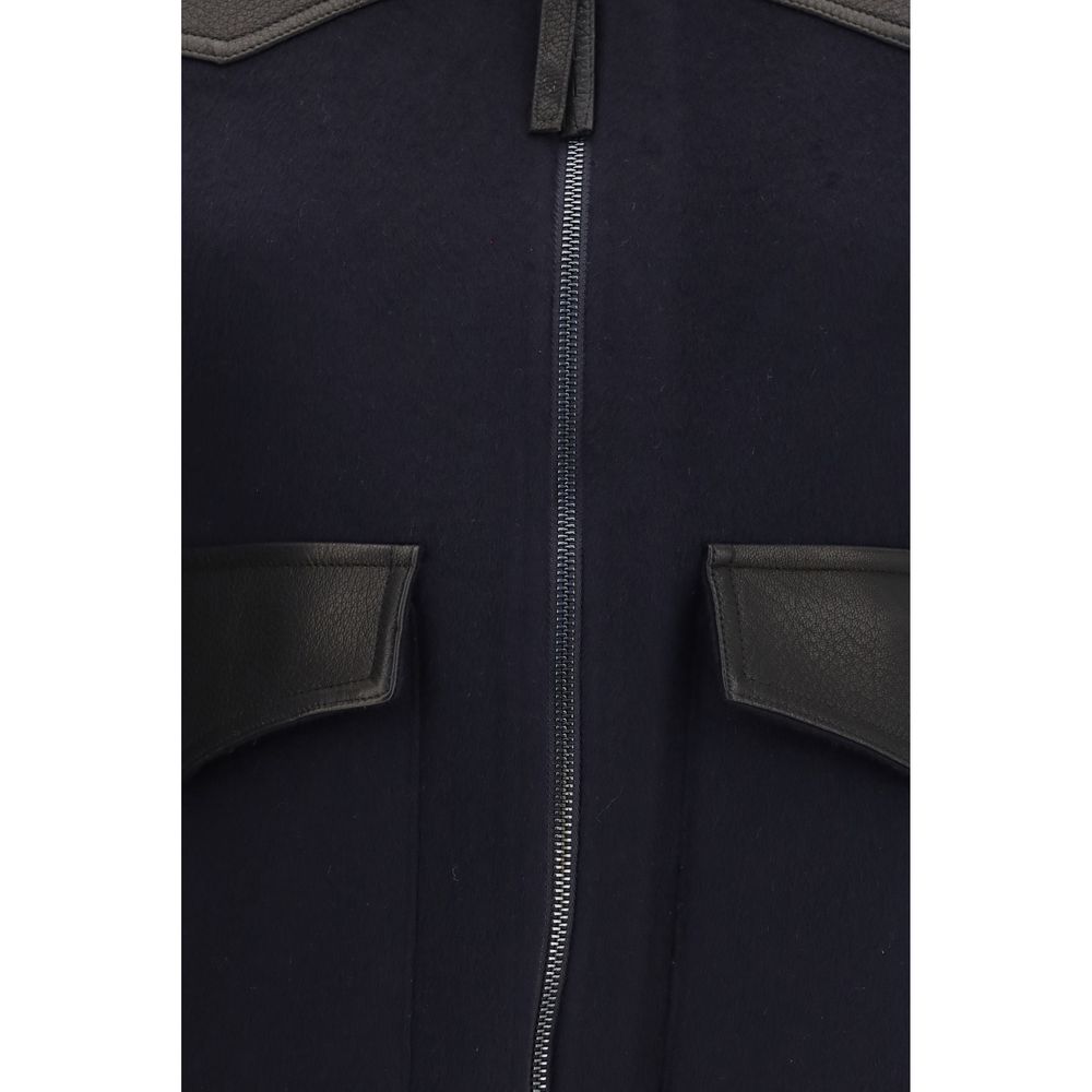 P.A.R.O.S.H. Blue Wool Oves Aries Leather Jacket