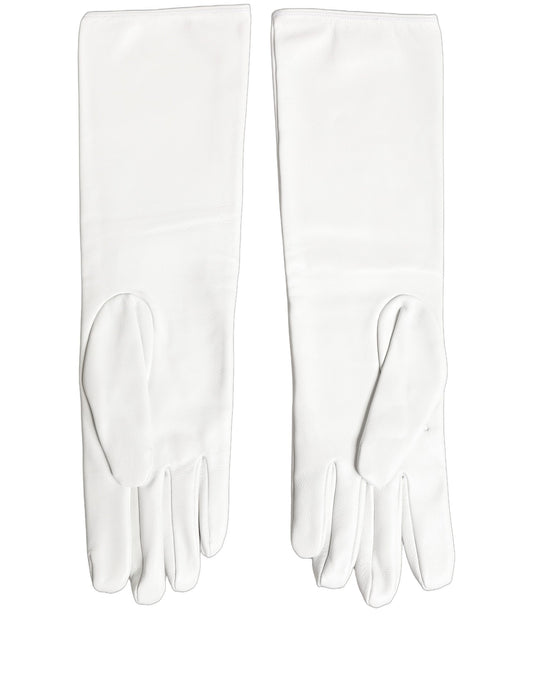 Dolce & Gabbana White Genuine Leather Embossed DG Logo Gloves