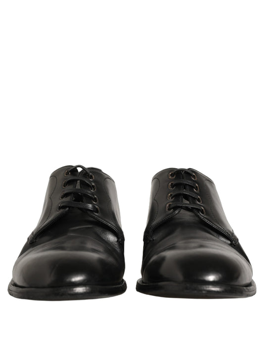 Dolce & Gabbana Black Calfskin Leather Derby Men Dress Shoes