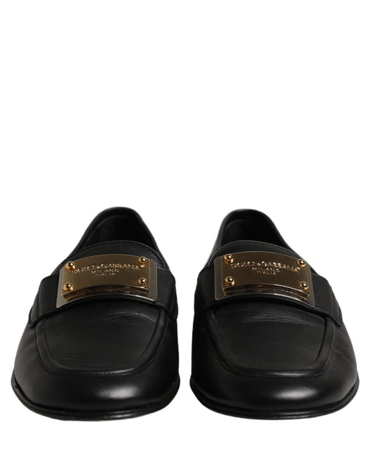Dolce & Gabbana Black Leather Logo Plaque Loafers Men Shoes