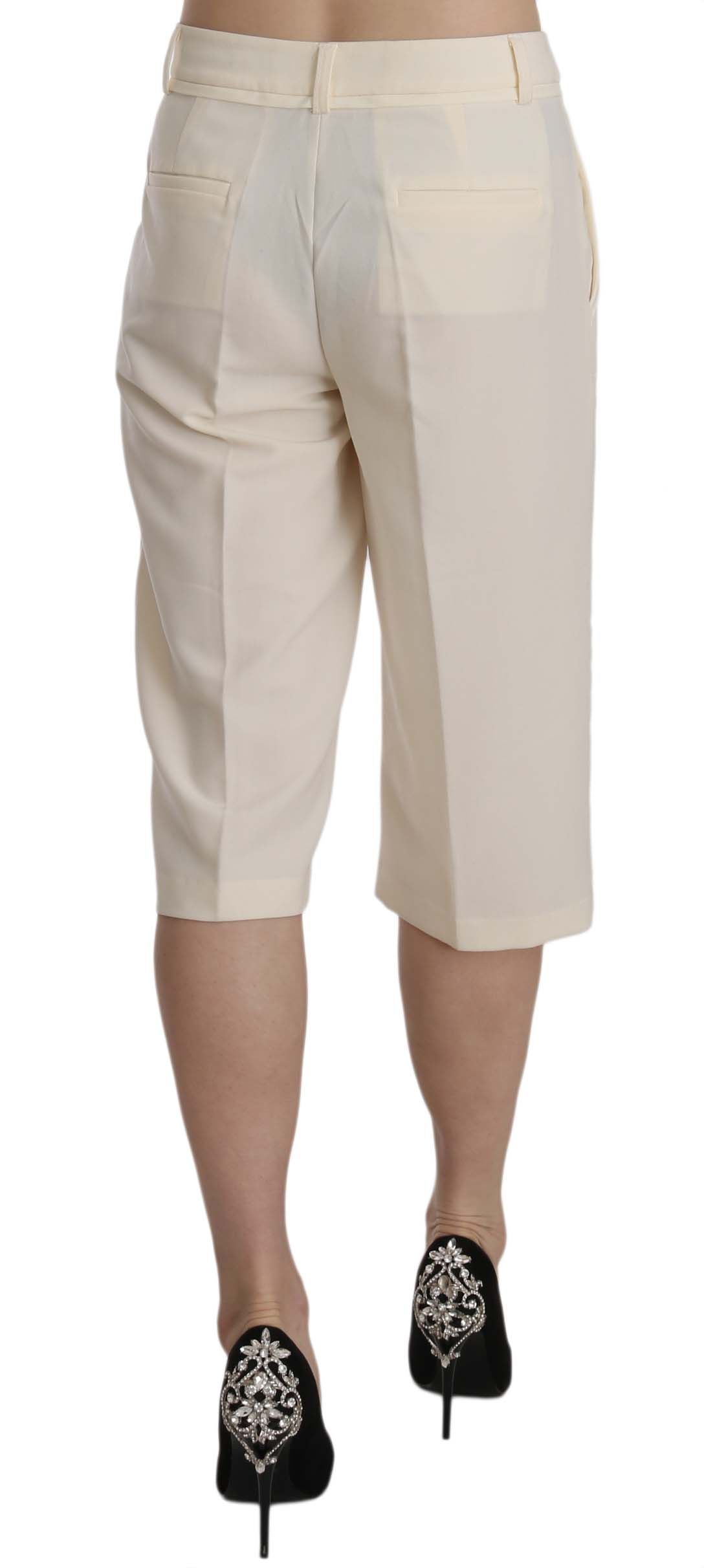 Silvian Heach – Cremefarbene, gerade, verkürzte Baumwollhose mit mittlerer Taille