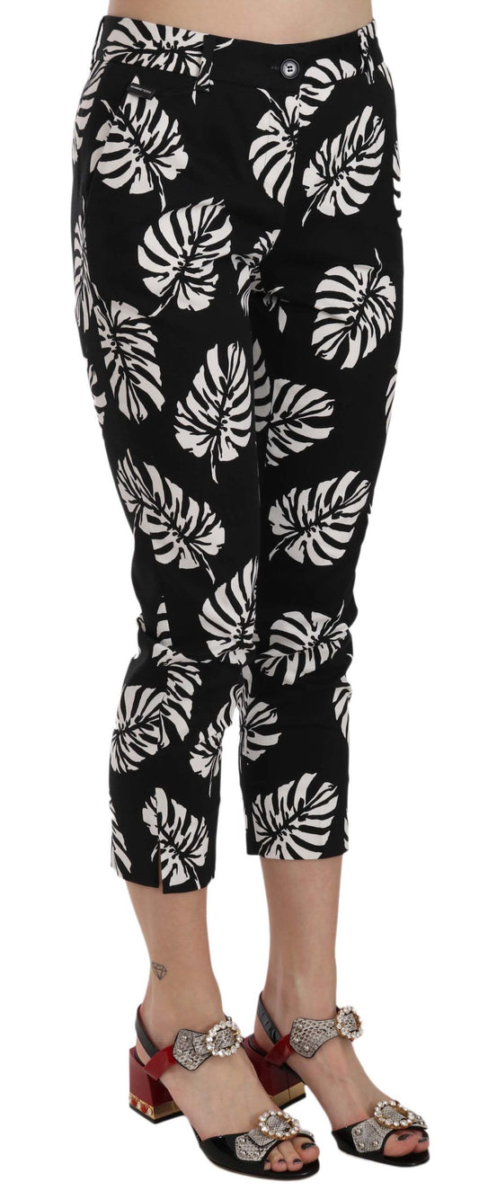 Dolce & Gabbana – Schwarze Skinny-Hose mit Palmenblatt-Print