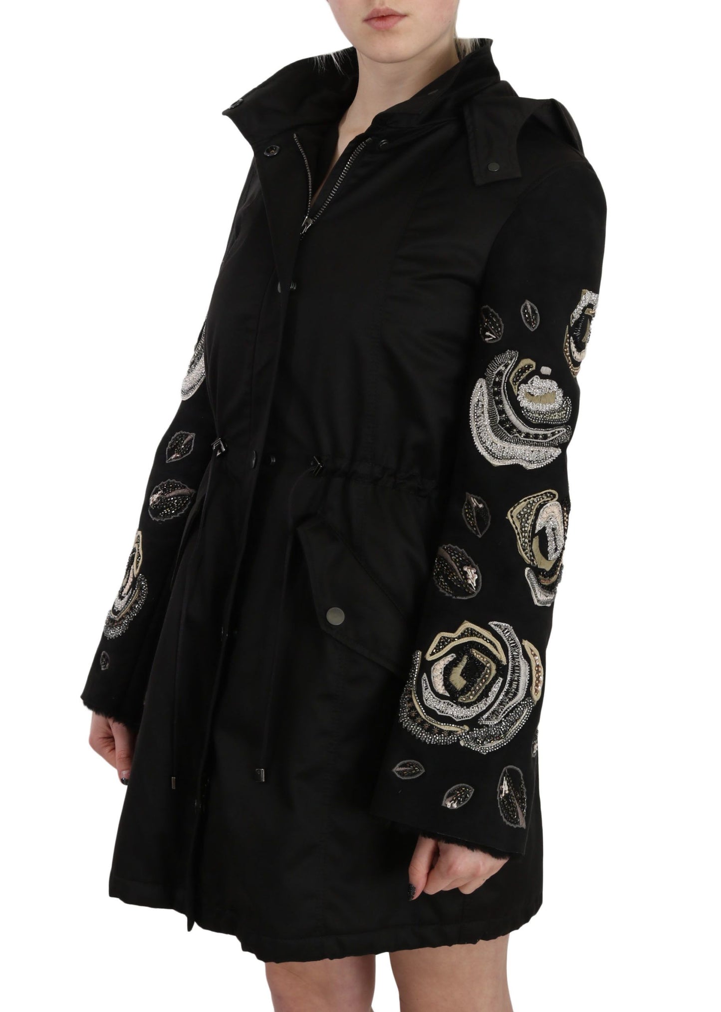 John Richmond – Jacke mit Kapuze und Blumenmuster und Pailletten