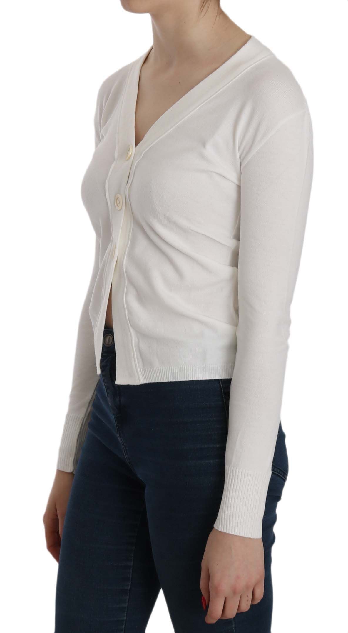BYBLOS Weißer V-Ausschnitt Langarm Cropped Cardigan Tops Pullover