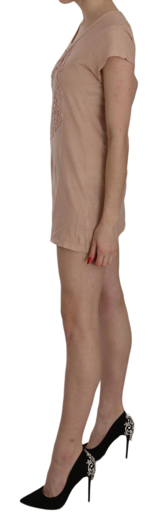 PINK MEMORIES – Kurzärmliges Mini-Etuikleid aus Spitze in Rosa