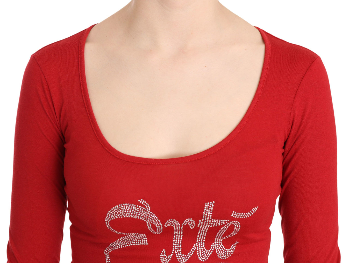 Rote Bluse mit langen Ärmeln und Kristallverzierung