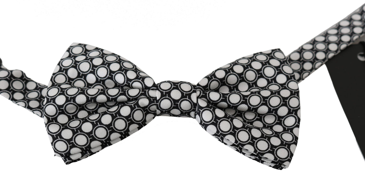 Dolce & Gabbana Herren Fliege mit verstellbarem Halsausschnitt, schwarz-weiße Kreise, Papillon