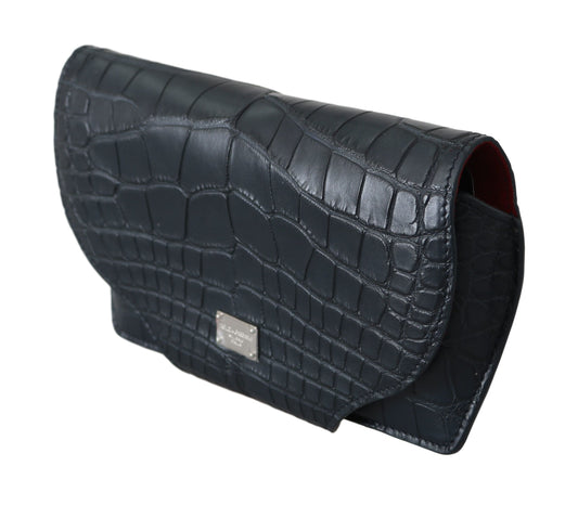 Dolce & Gabbana Blaues Krokodil-Etui für Sonnenbrillen