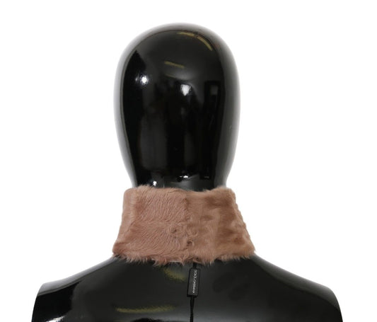 Dolce & Gabbana Beigefarbener Lammfellschal mit Pelzkragen