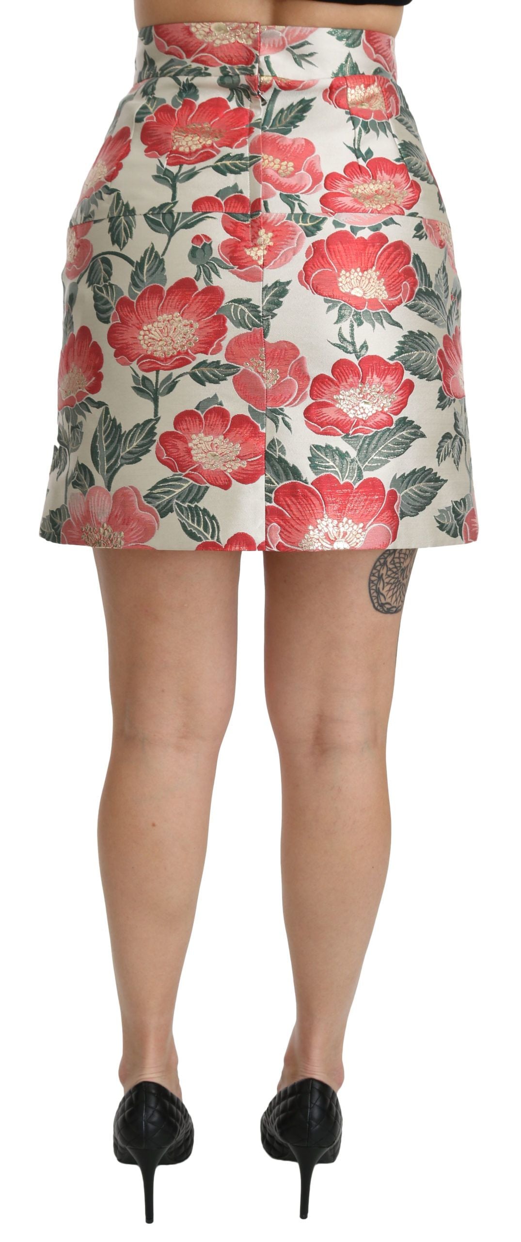 Dolce & Gabbana Weiß-Grün-Rot geblümter Minirock mit hoher Taille
