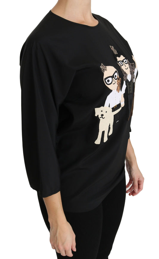 Dolce & Gabbana Schwarze #dgfamily Top T-Shirt Seidenbluse