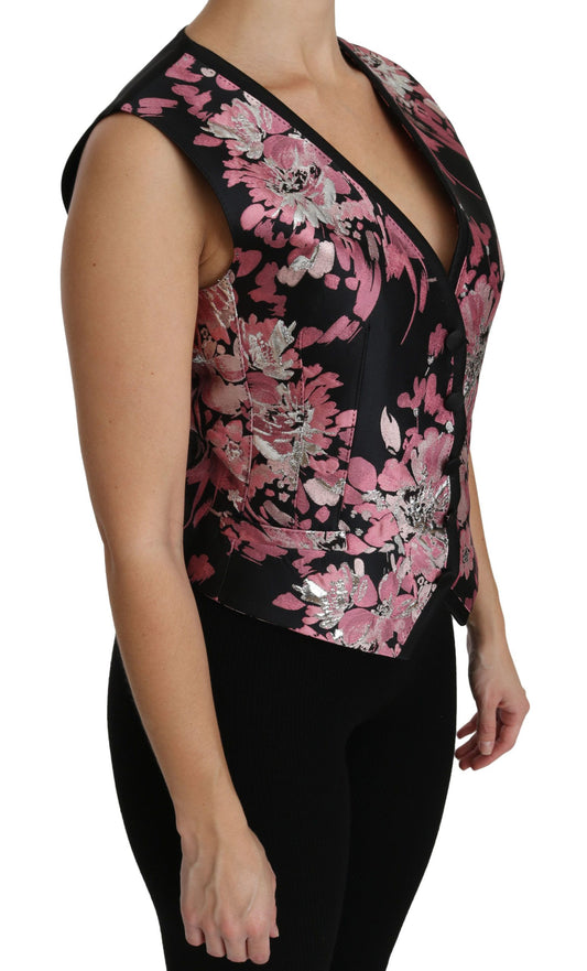 Dolce & Gabbana Weste, Bluse, Top, Schwarz/Rosa, Blumenmuster