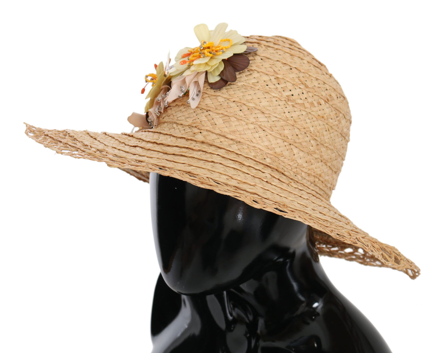 Dolce & Gabbana – Beigefarbener Capello-Bucket-Hut mit Blumenmuster und breiter Krempe
