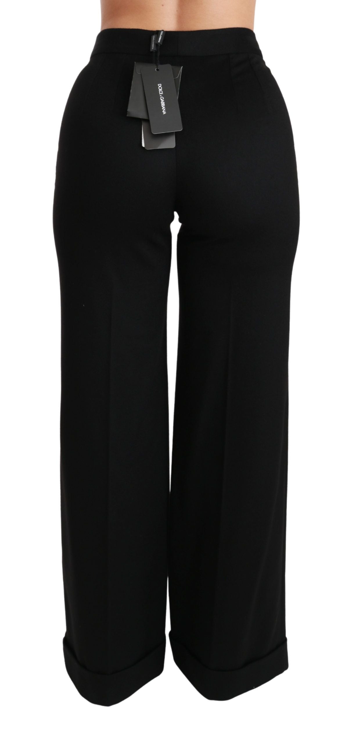 Dolce & Gabbana – Schwarze Kaschmirhose mit weitem Bein und Schlag