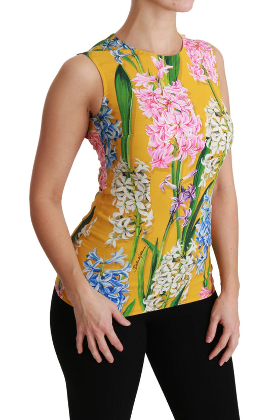 Dolce & Gabbana Gelbe Tankbluse mit Stretch-Oberteil und Blumenmuster