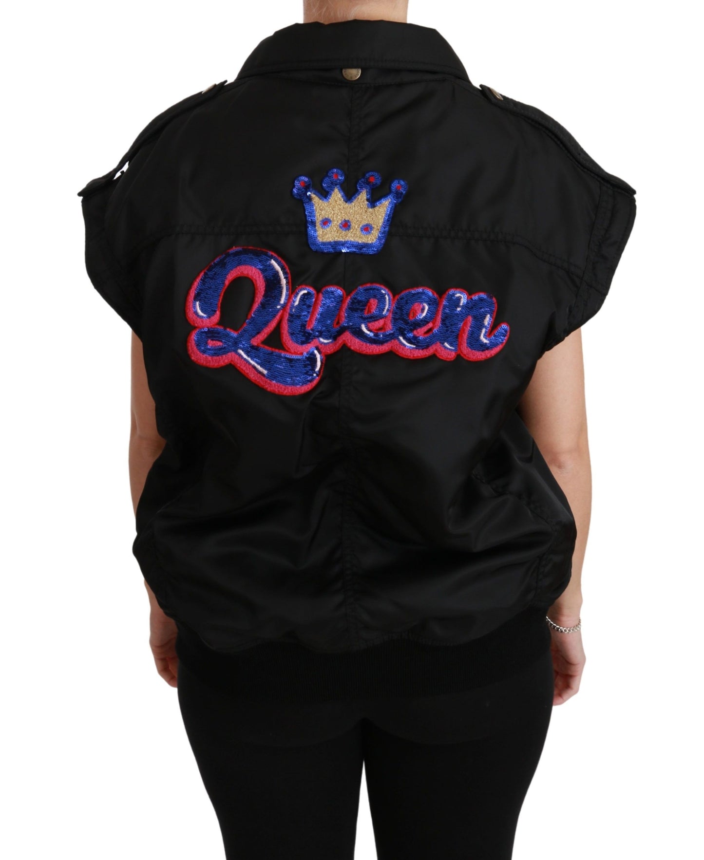 Dolce & Gabbana Schwarze Bomberjacke mit Pailletten und Queen Crown