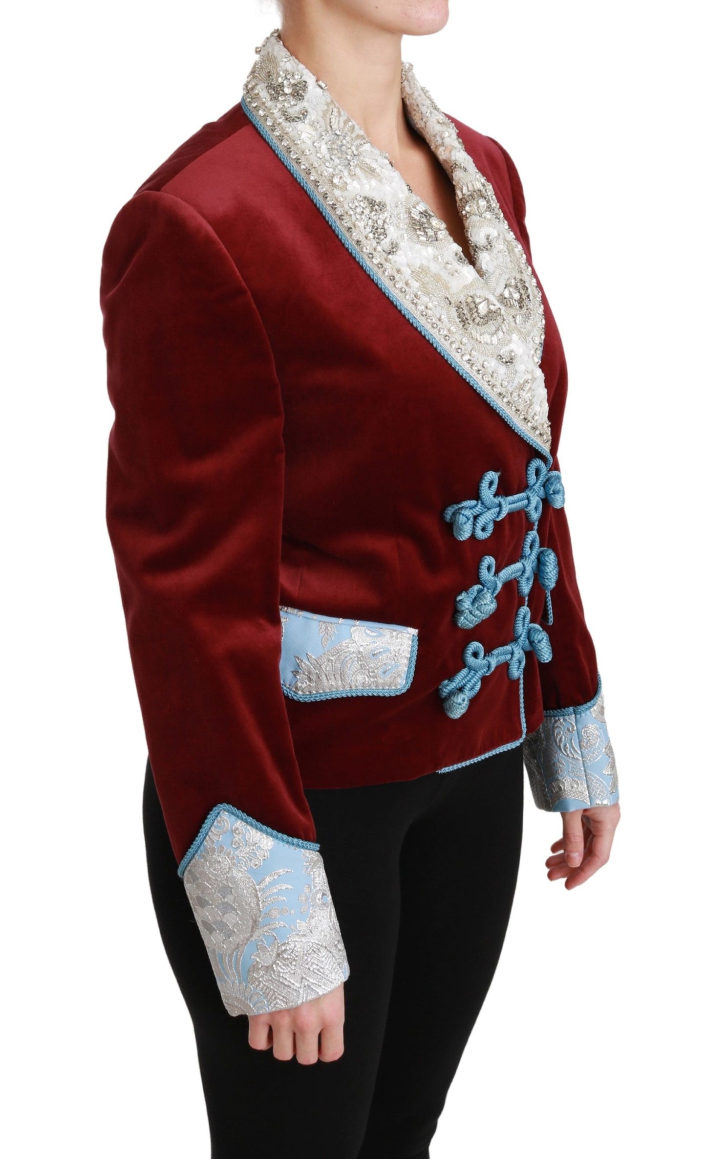 Dolce & Gabbana – Blazerjacke aus rotem Samt mit Barock-Kristallen