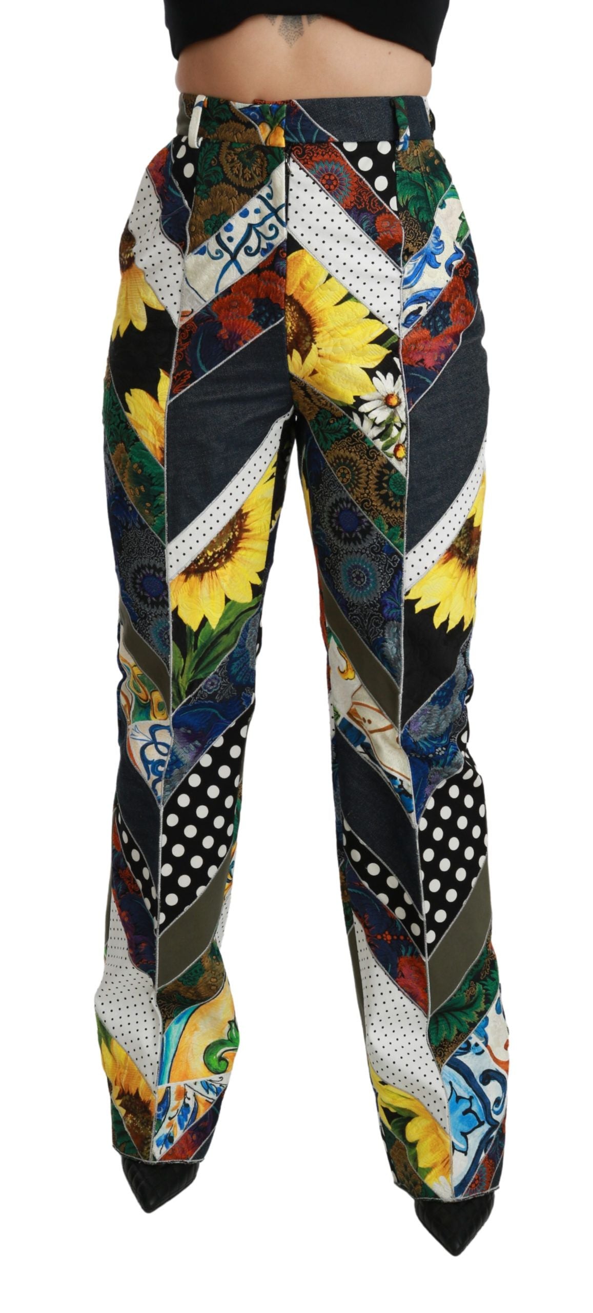 Dolce & Gabbana – Gerade geschnittene Hose mit mehrfarbigem Print und hoher Taille