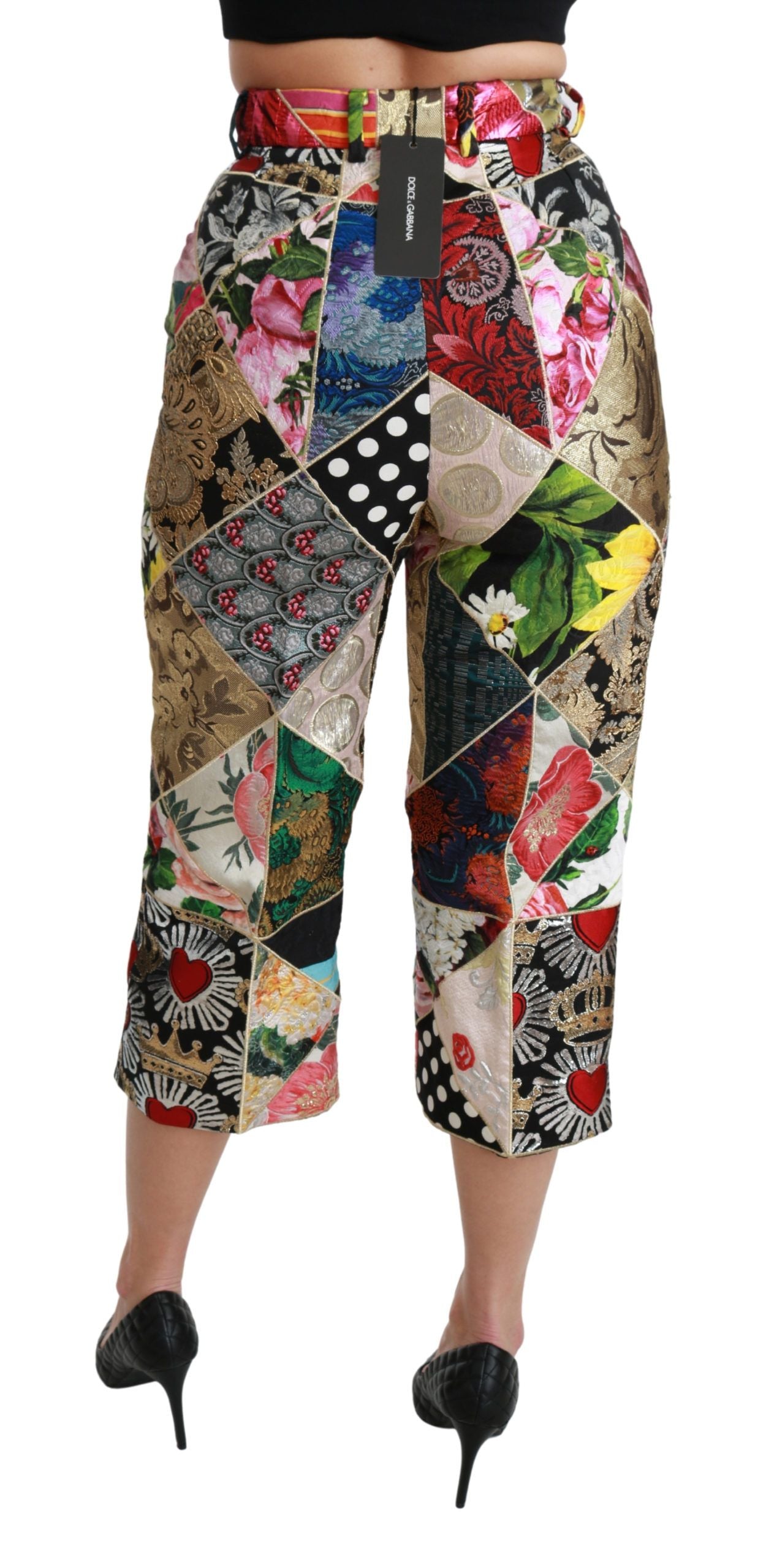 Dolce & Gabbana – Hoch taillierte, verkürzte Hose aus Seide mit mehrfarbigem Print