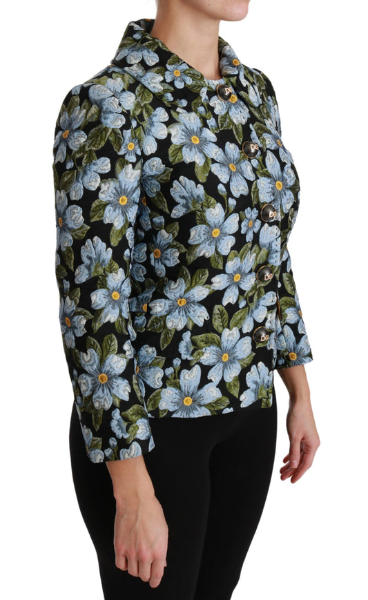 Dolce & Gabbana Mehrfarbiger Blazermantel mit Blumenmuster, Polyesterjacke