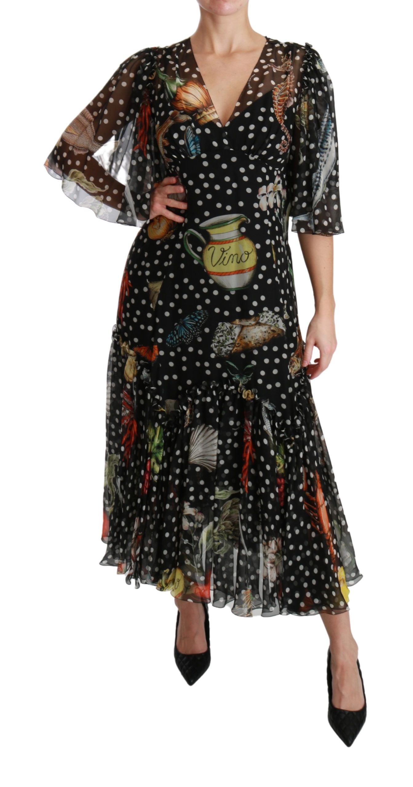 Dolce & Gabbana Schwarzes A-Linien-Etuikleid „Sea Fish Sicily“