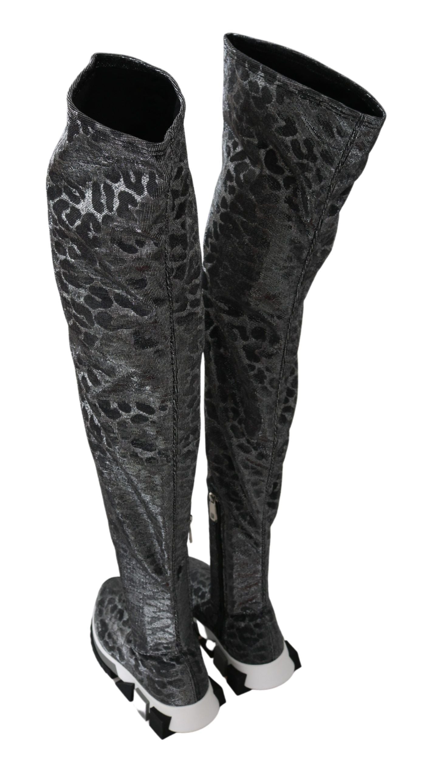 Dolce & Gabbana Grau Leopard High Top Sneakers Booties Schuhe
