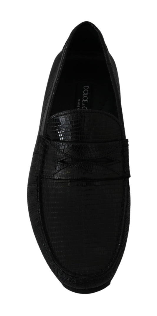Dolce & Gabbana – Flache Loafer aus schwarzem Eidechsenleder