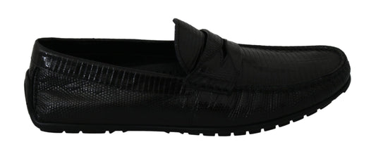 Dolce & Gabbana – Flache Loafer aus schwarzem Eidechsenleder