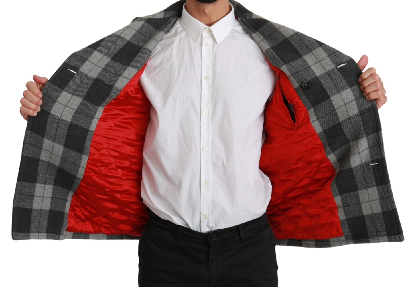 Dolce & Gabbana Grau karierte Woll-Kaschmir-Manteljacke
