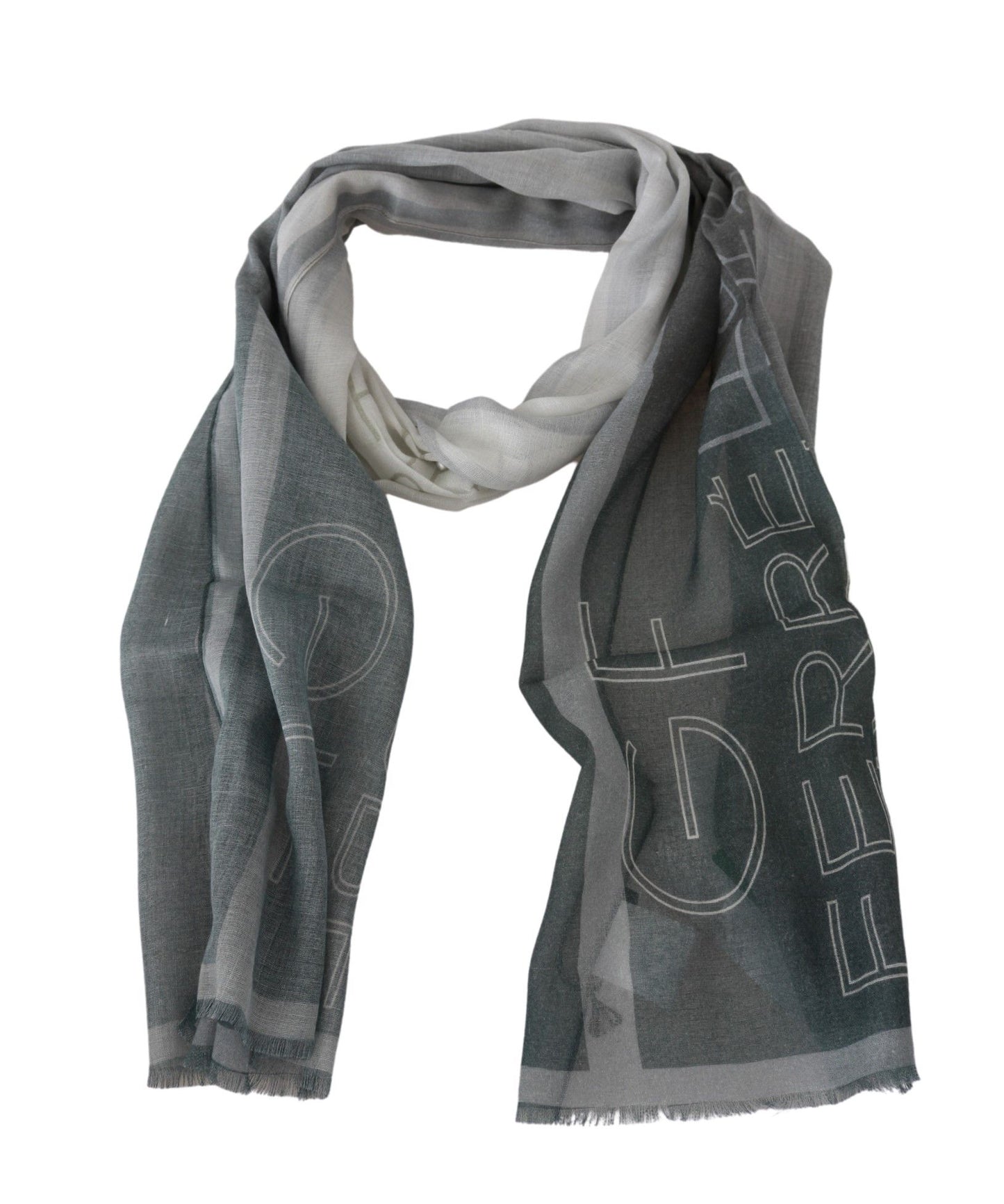 GF Ferre Grauer Foulard aus Wolle und Viskose mit gemustertem Markenschal