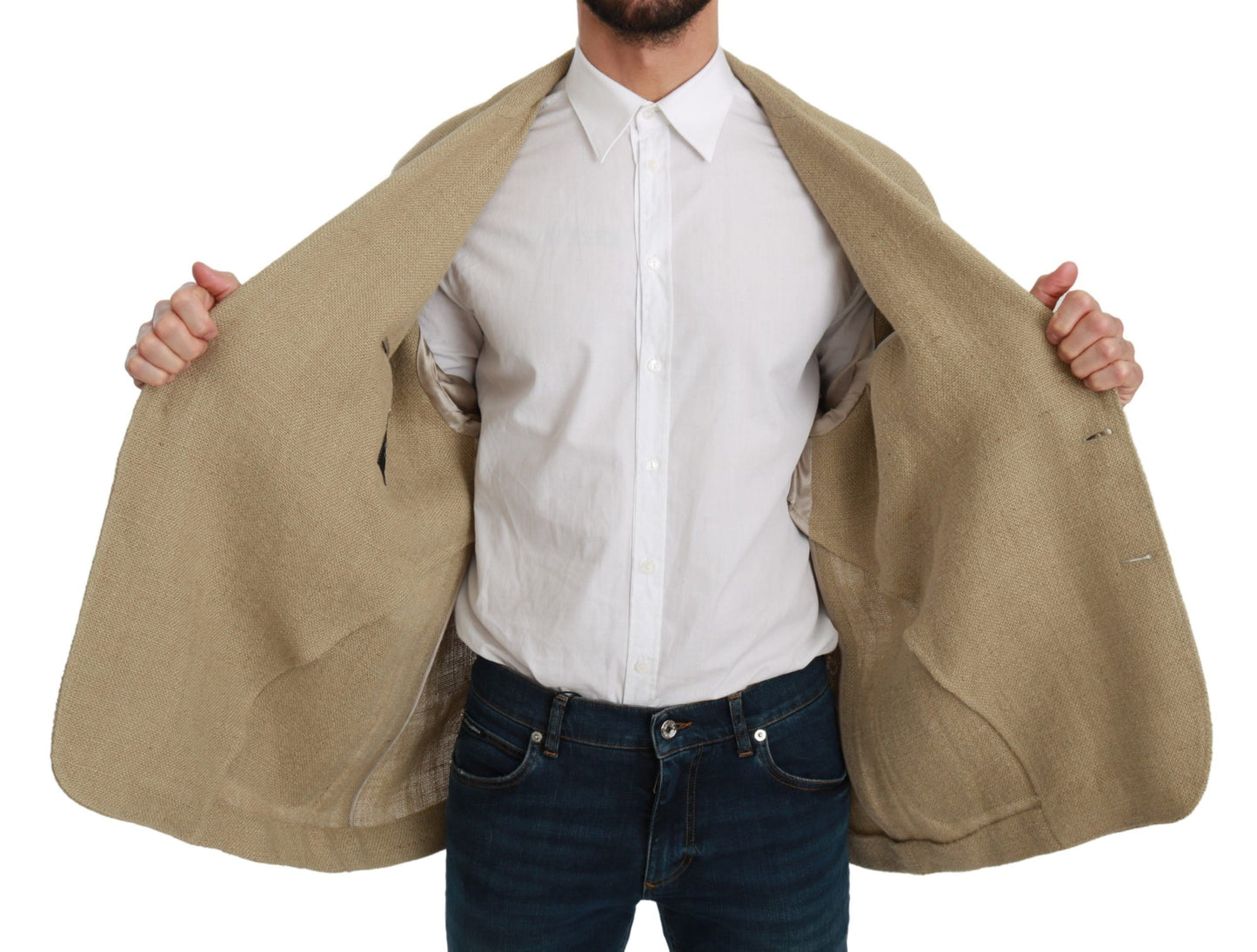 Dolce & Gabbana Beige Jacke Mantel 100 % Jute Blazer Mantel