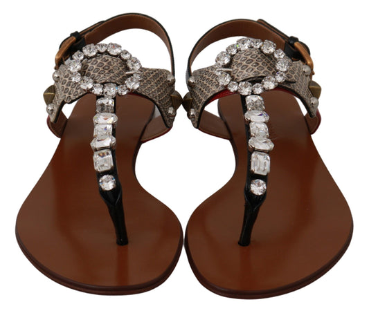 Dolce & Gabbana Leder Ayers Kristall Sandalen Flip-Flops Schuhe