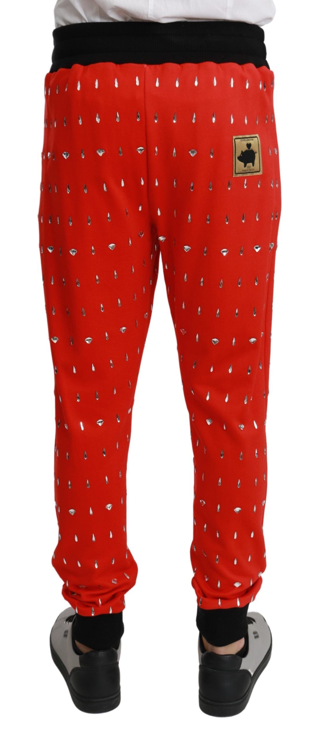 Dolce & Gabbana Rote Sparschwein-Baumwollhose mit Kristallen