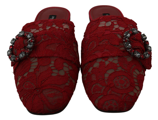 Dolce & Gabbana – Rote Slipper mit Kristallen aus Spitze