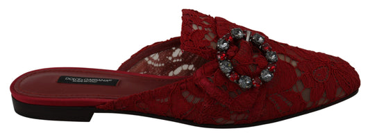 Dolce & Gabbana – Rote Slipper mit Kristallen aus Spitze
