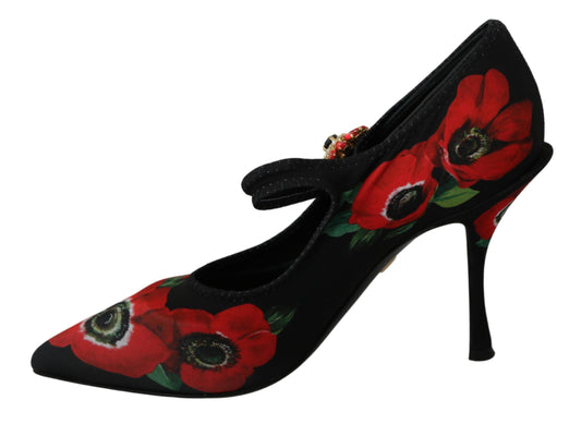 Dolce & Gabbana – Mary Janes-Pumps mit Blumenmuster in Schwarz und Rot