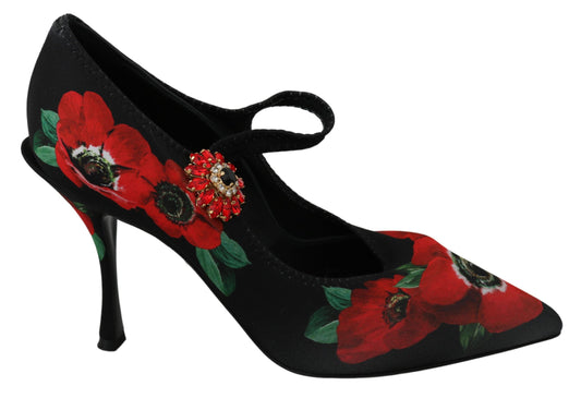 Dolce & Gabbana – Mary Janes-Pumps mit Blumenmuster in Schwarz und Rot