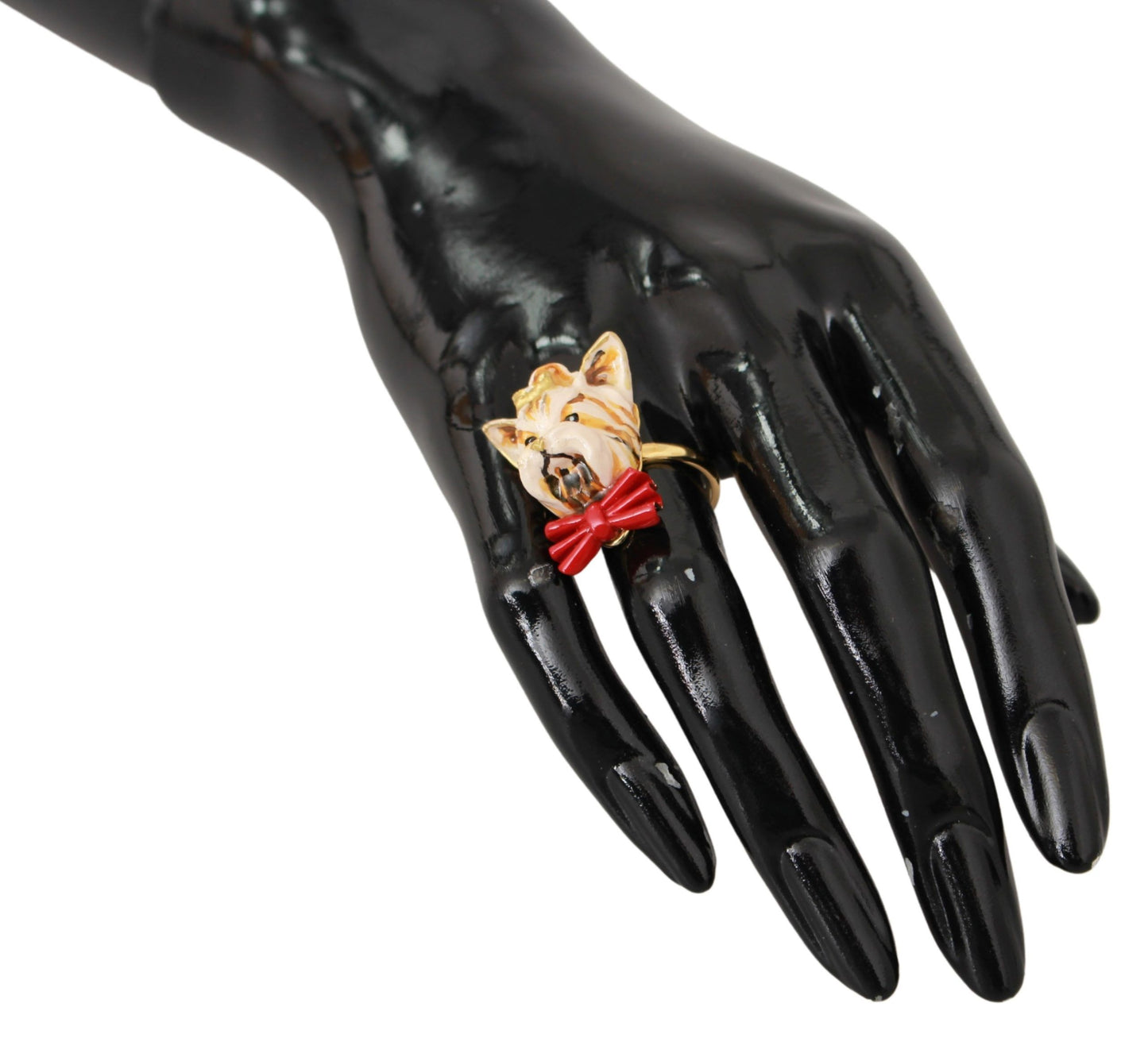 Dolce & Gabbana Gold Messing Harz Beige Hund Haustier Marke Accessoire Ring